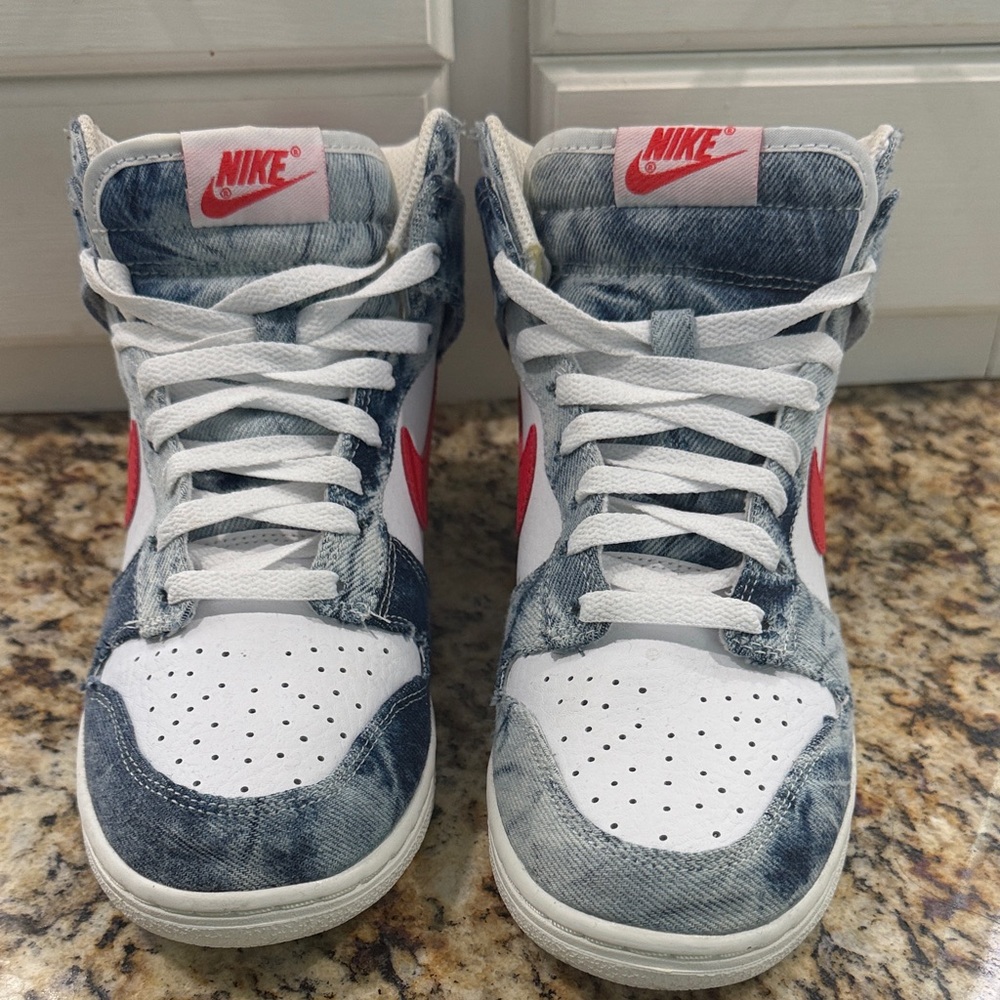 Nike Denim High-Tops with Red Highlights